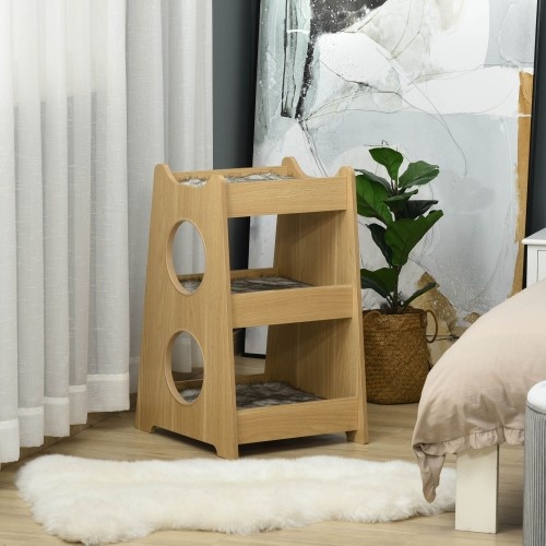 Cama de madeira de 3 níveis para gatos Pawhut