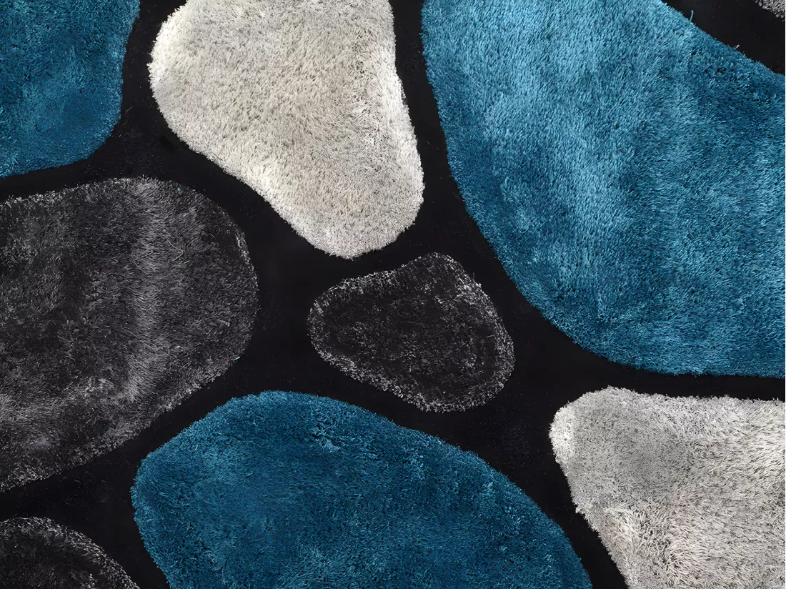 Tapis shaggy à poils longs - turquoise et gris - 140 x 200cm - PIETRA