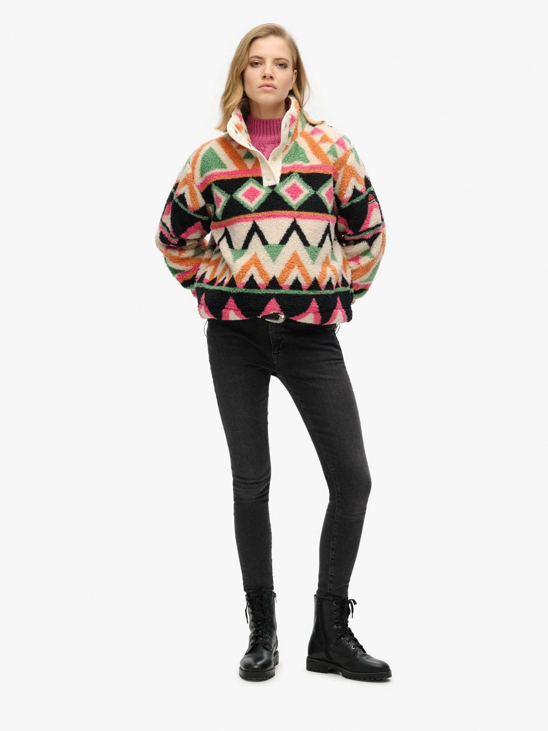 Wit - Superdry Super Soft Printed Henley Jumper