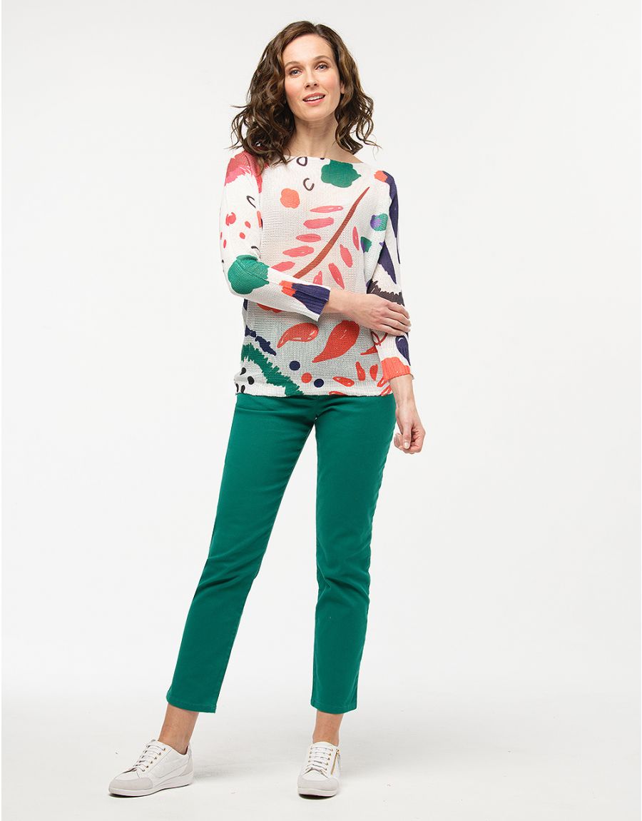Pull blanc à motifs