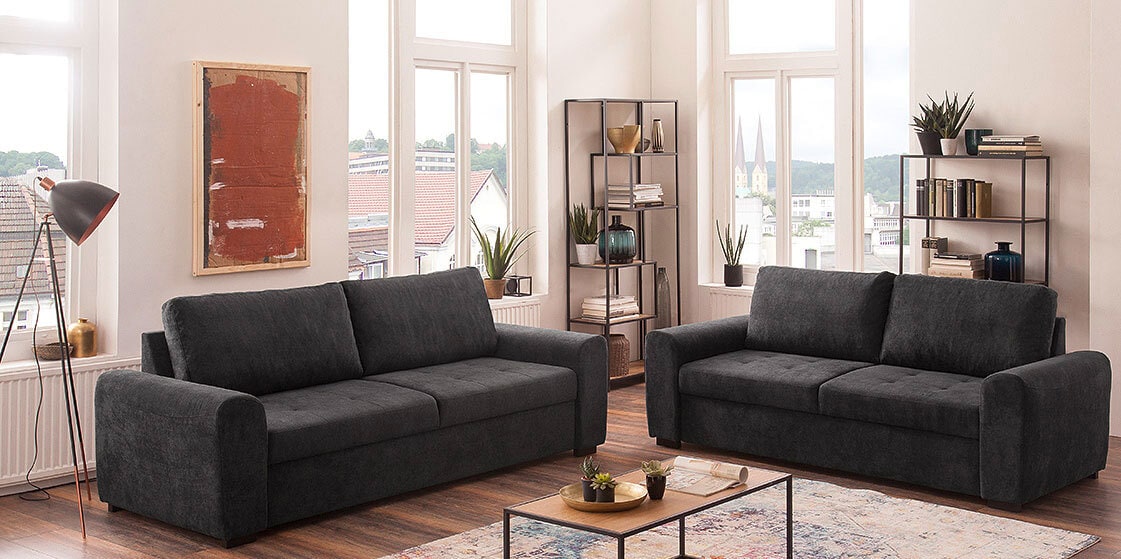 Garnitur Polldi Schwarz 232/212x90x74 cm