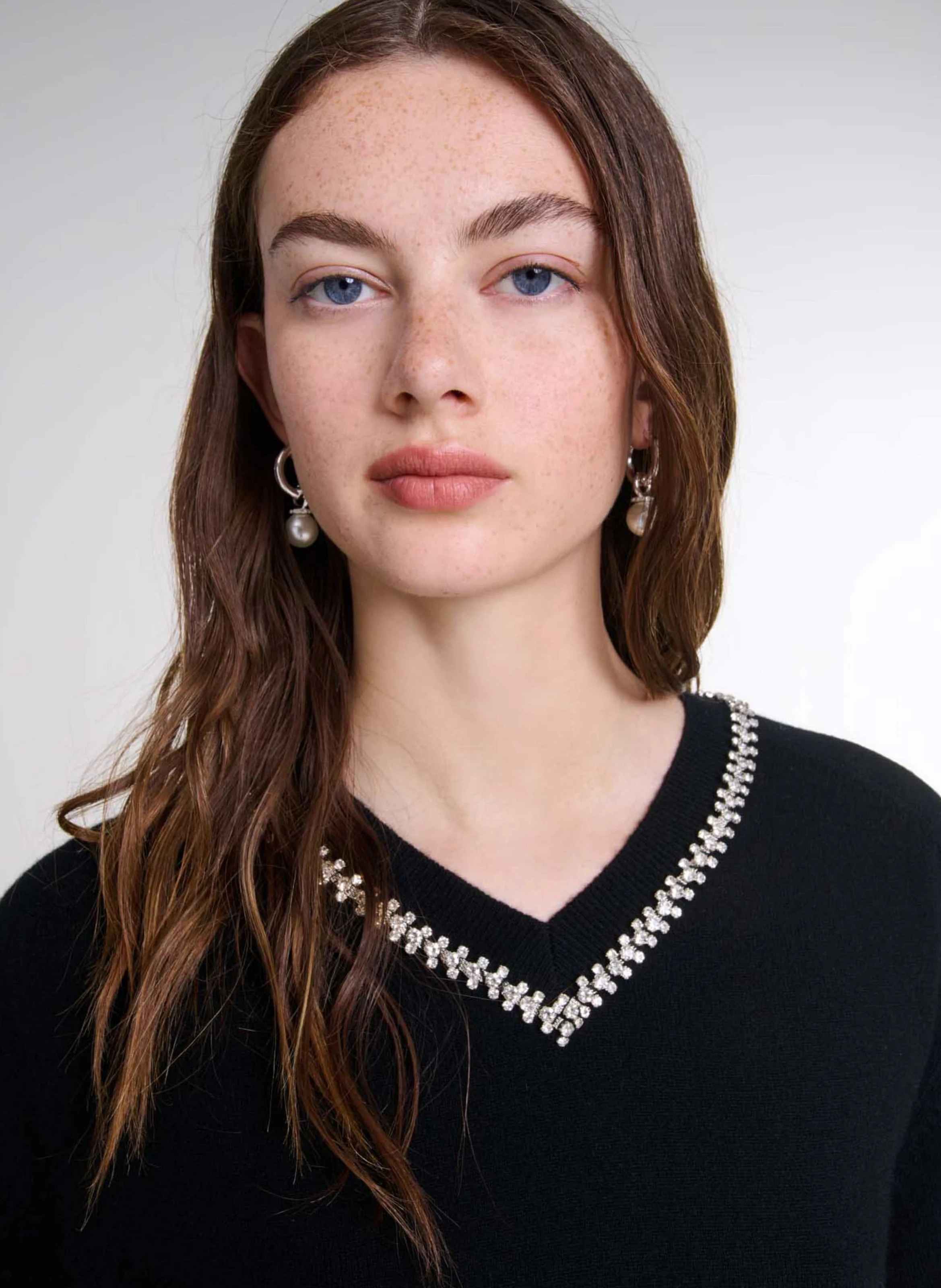 Pull col V en laine mélangée | Noir