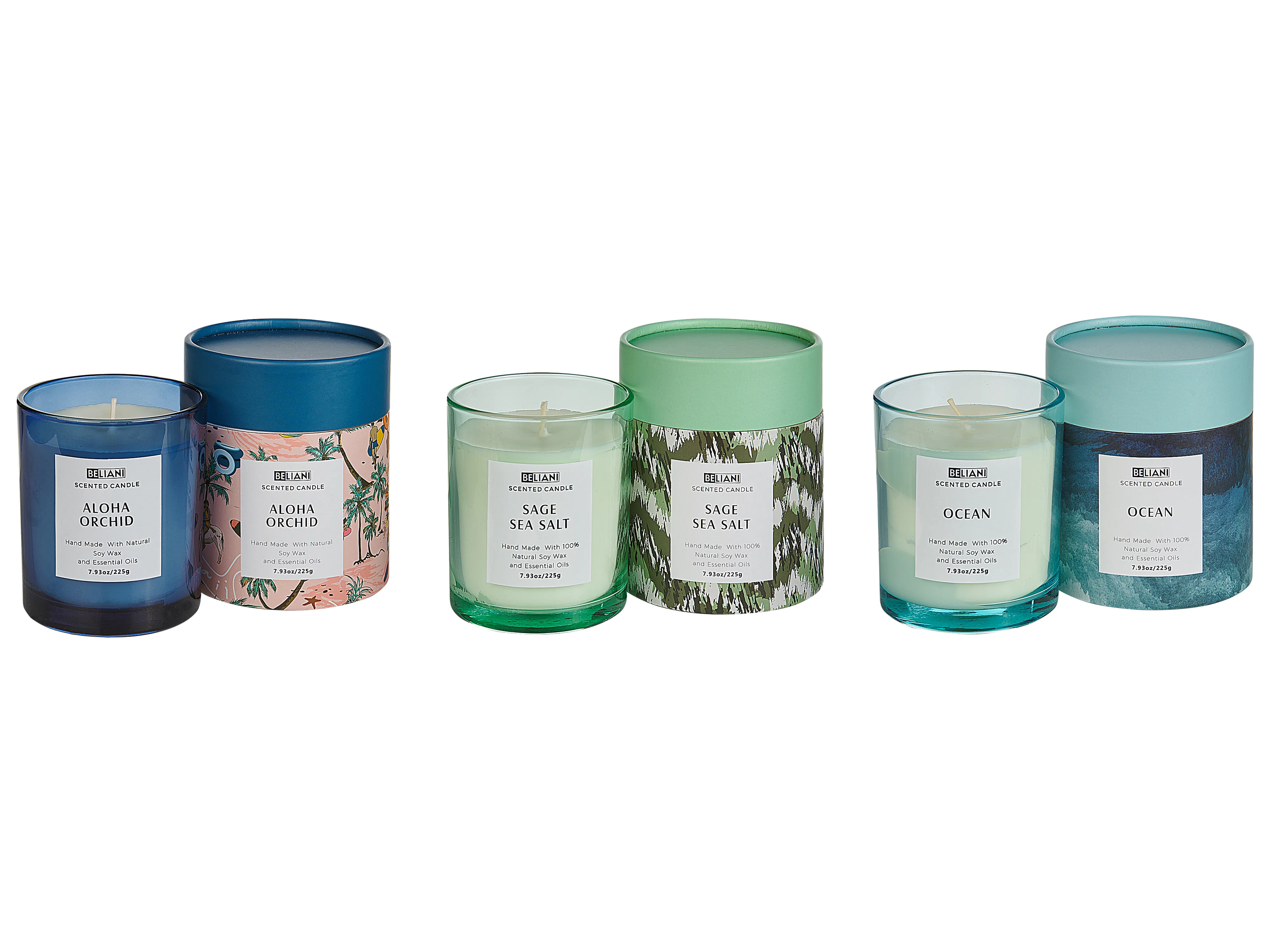 Set van 3 geurkaarsen COLORFUL BARREL Soja wax Frisse geurnoten Bloemige geurnoten