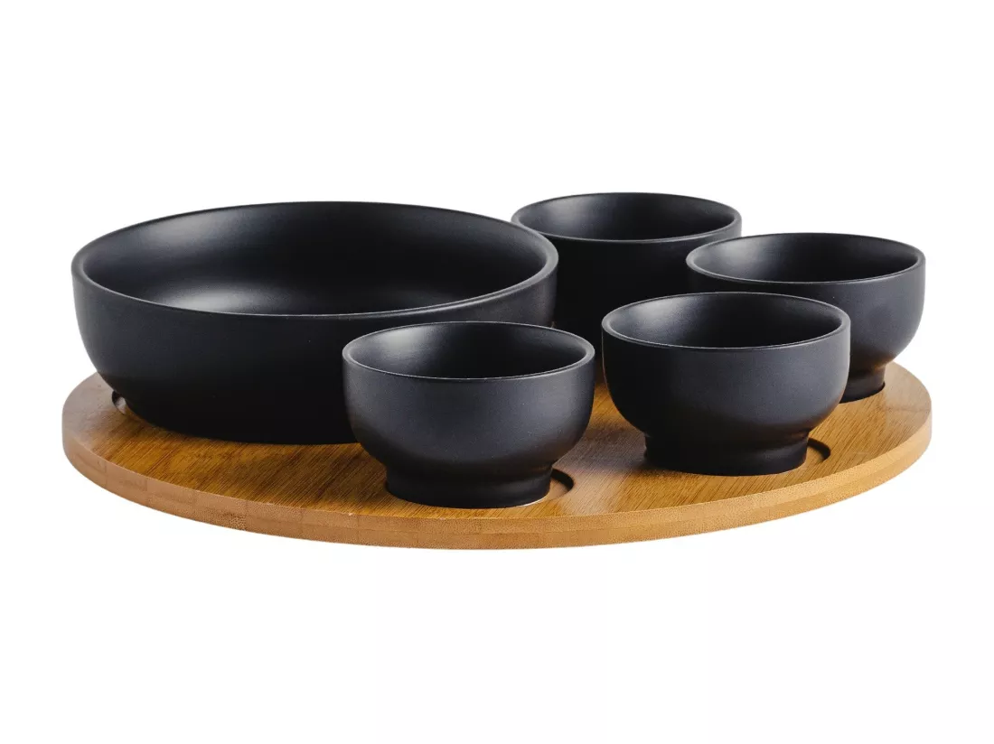 Plateau de Service Coletive Noir Moyen 9x33cm Porcelaine Bambou