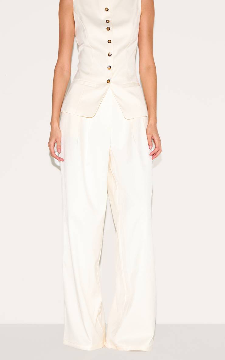 Crème Pantalon Large Plissé En Tissu Tissé Ajusté