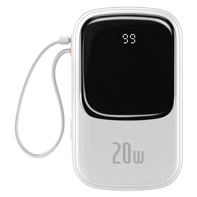 Powerbank Baseus Qpow PRO med Lightning-kabel, USB-C-port og USB 20000mAh, 20W (hvid)