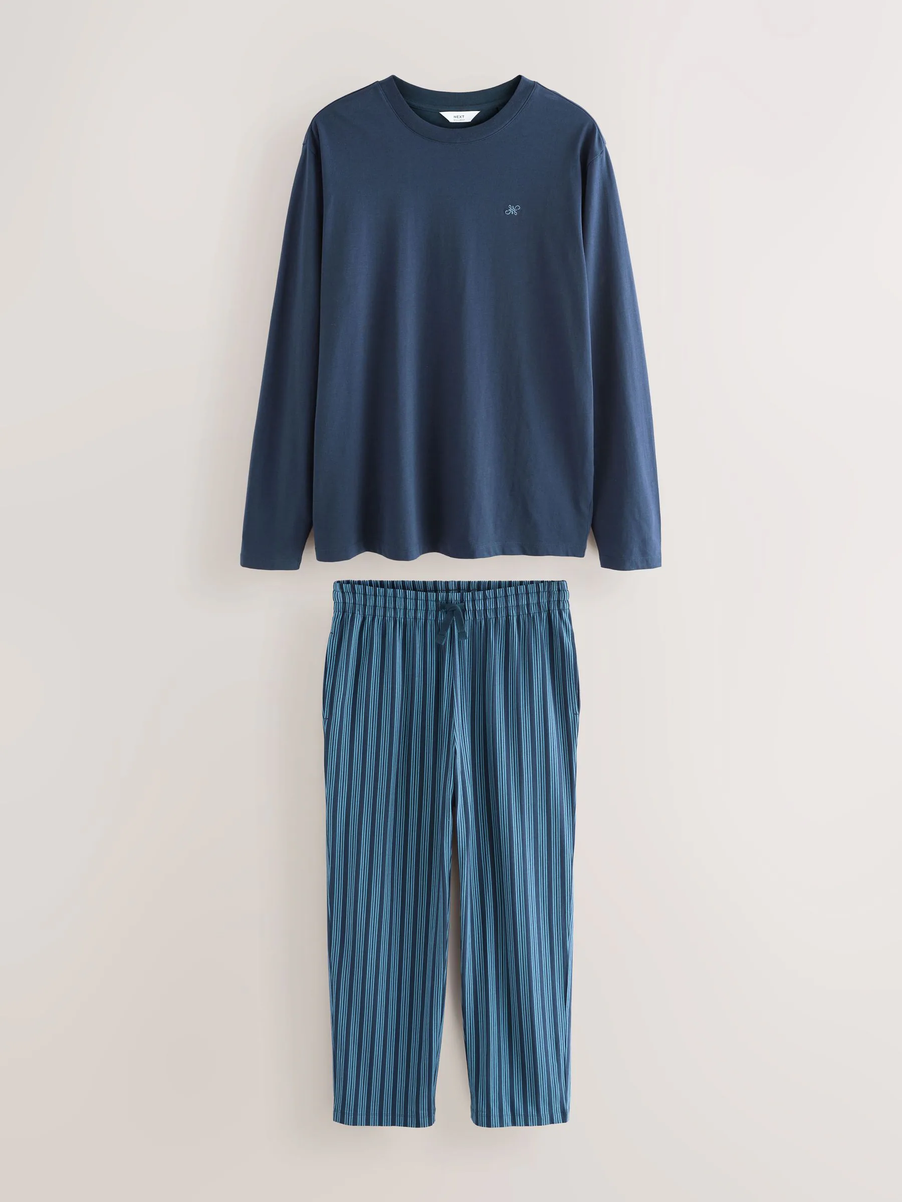 Donkerblauw - Long Sleeve Stripe Jersey Pyjamas Set