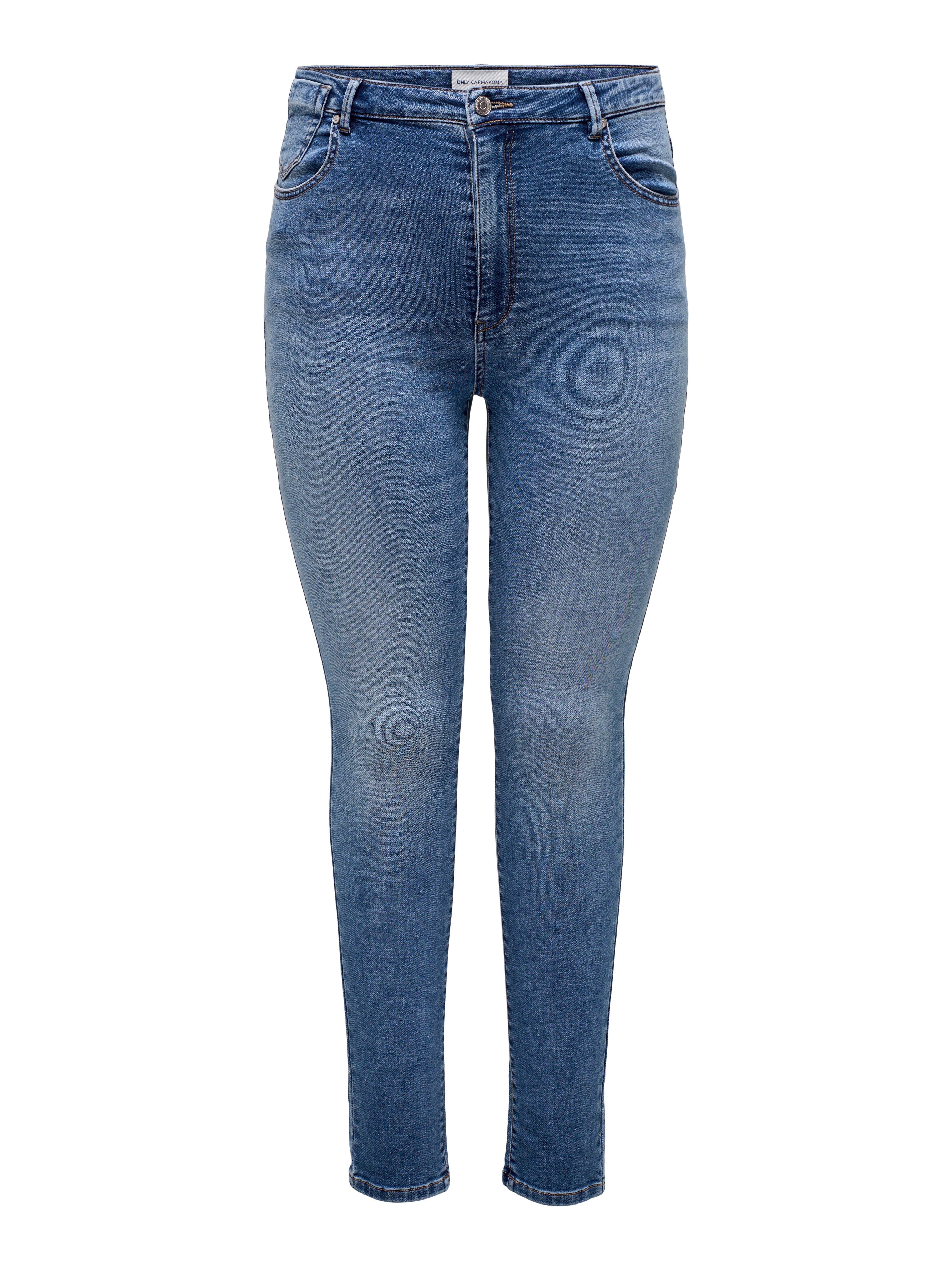 CARFOREVER Hohe Taille Skinny Fit Jeans Medium Blue Denim