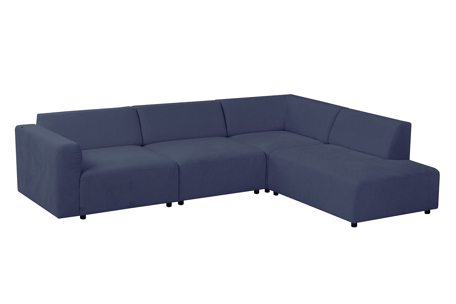 Cosmo hjørnesofa Oppsett 105. 3-seter med åpen ende høyre. Tekstil Fara Blå med sorte ben
