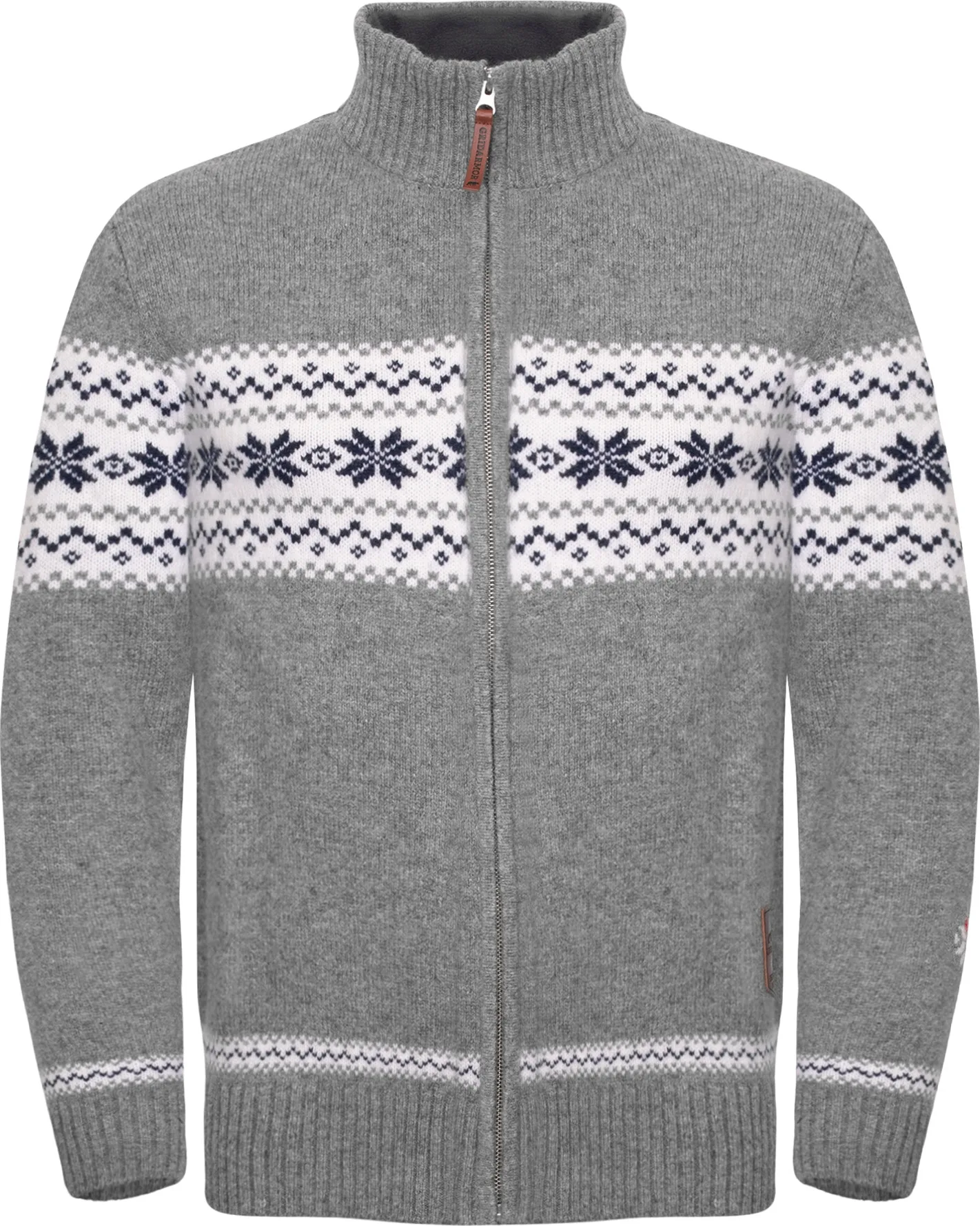 Gridarmor Men's Snøstjerne Full Zip Ullgenser Mid Grey Melange