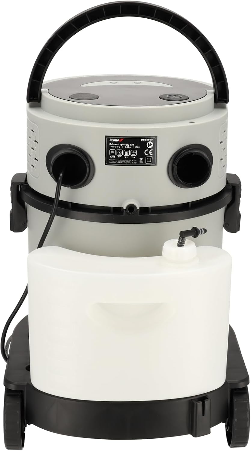 Dedra 2-in-1 Waschsauger, 1200W, Behälter 20l, 1200W, mit ferngesteuertes Sprüh- und Staubsystem und Vier Betriebsarten, robuster Kunststofftank, mit Berührungssicherheitsschalter
