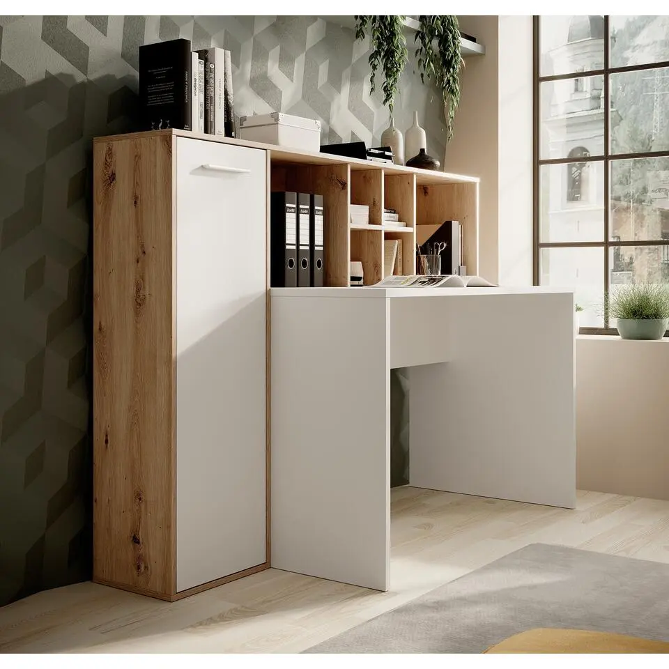 Meubella - Bureau Elze - Eiken - Wit - 158 cm
