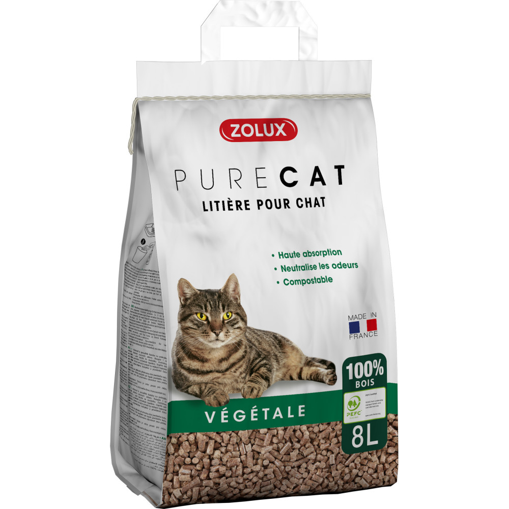 Litière végétale granules de bois purecat 8 l soit 5.66 kg pour chat