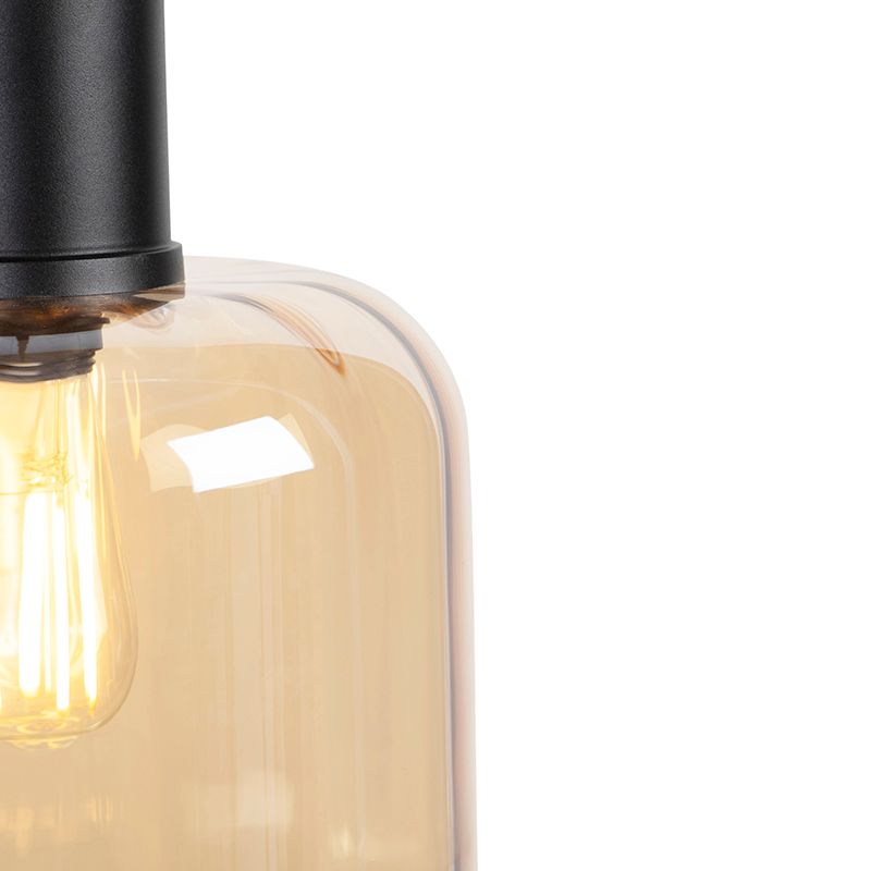 Design hanglamp zwart met amber glas 3-lichts 161,5 cm - Qara