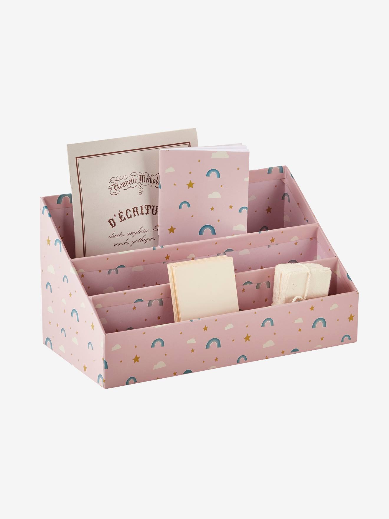 Conjunto organizador de mesa tamanho médio com estampa de arco-íris rosa