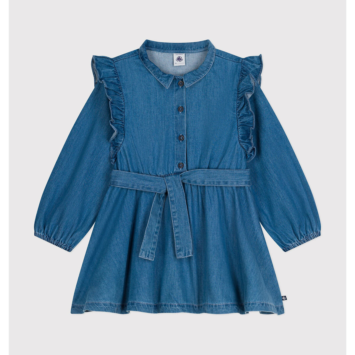 PETIT BATEAU<br>Vestido de mangas compridas em jeans claro