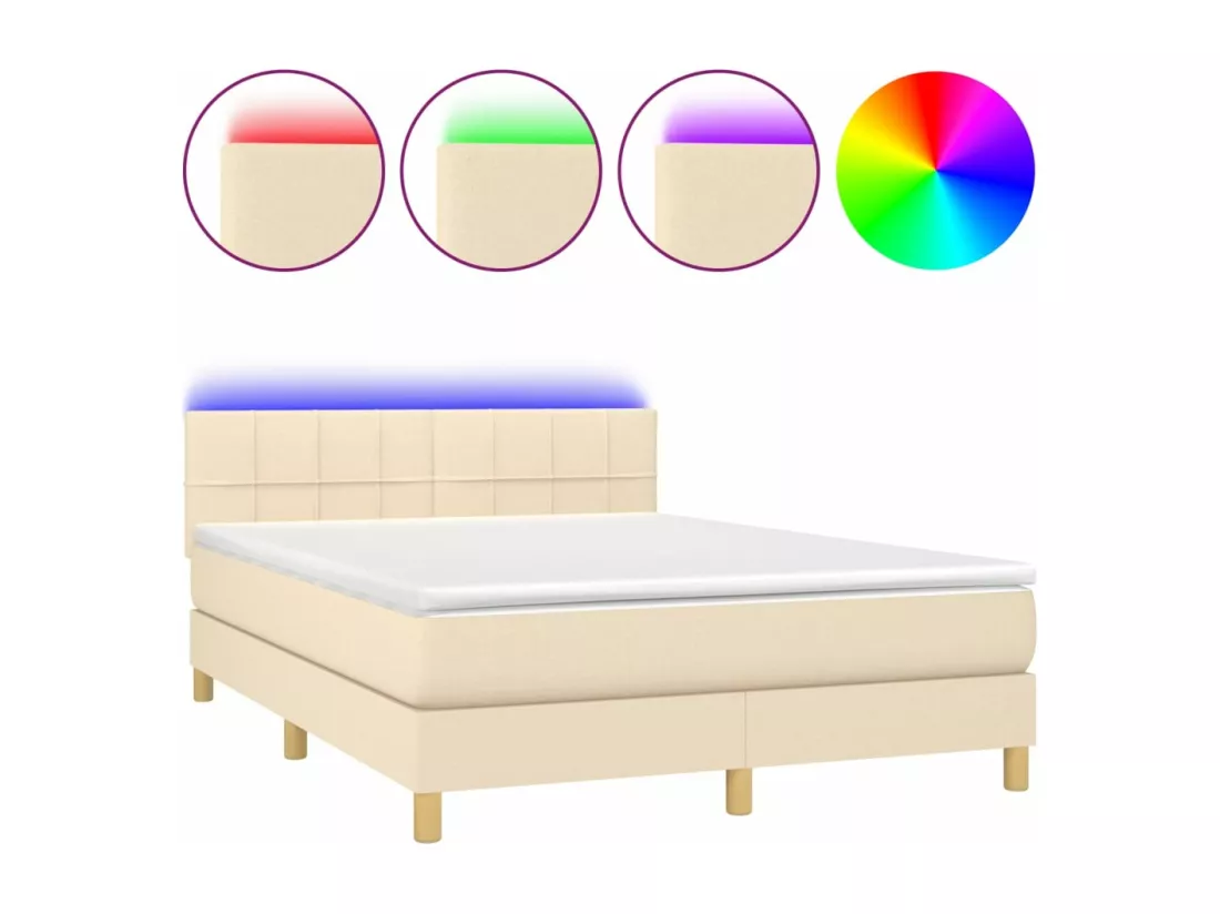 Sommier tapissier avec matelas et LED Crème 140x190 cm Tissu