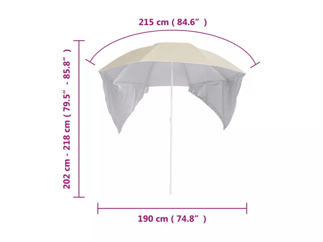 Parasol de plage avec parois latérales Sableux 215 cm