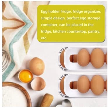 Eggbeholder for kjøleskap, eggedispenser, eggholder, eggoppbevaring for 12-14 egg, dobbeltlag, kjøkkenorganisator