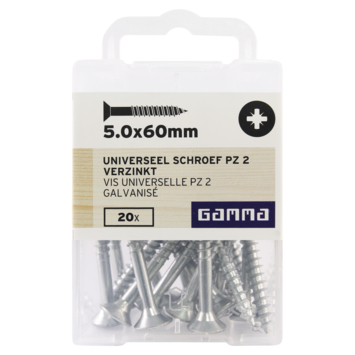 GAMMA schroef universeel platkop verzinkt 5.0x60 mm 20 stuks