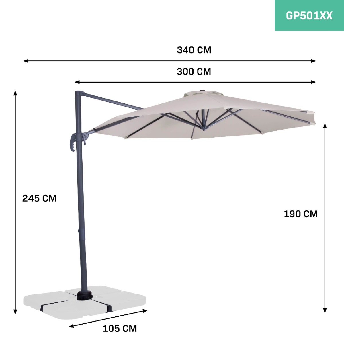 VONROC Bardolino Ø300 cm Premium zweefparasol - Beige