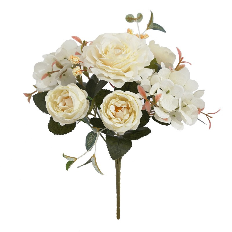 (30cm) Deko Kunstblumen Rosen Blumenstrauss - Weiss