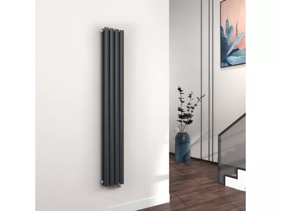 EMKE Radiateur eau chaude en acier Tube Rond Radiateur Mural Anthracite 160x24cm 623W Double Couche