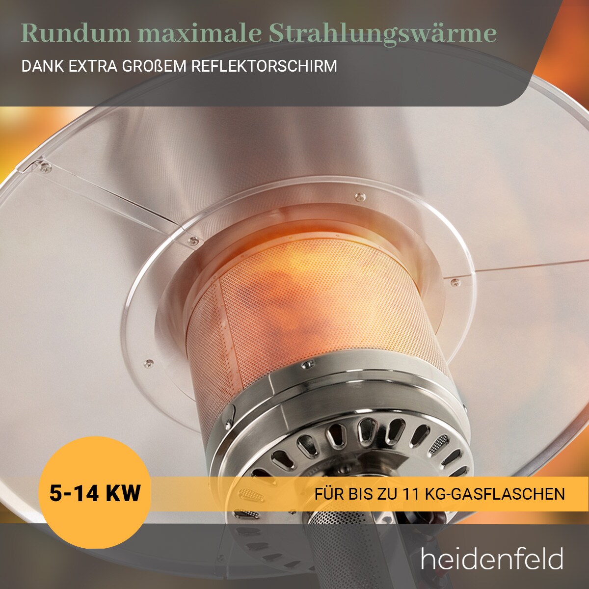 Heidenfeld Heizpilz Inferno GH400/500, Gasheizstrahler, stufenlos, 5-14kW, Kippschutz, Piezo-Zündung (Schiefergrau )
