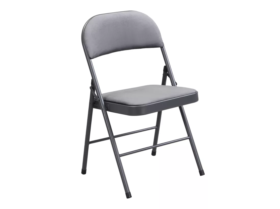 Lot de 2 chaises pliantes en velours et métal - Gris - ORTENSIA