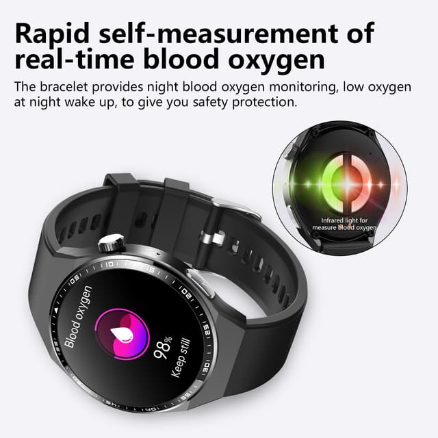 Smartwatch med EKG, kropskompositionsanalyse, blodsammensætningsanalyse (urinsyre, blodlipider) Sort og grå rem
