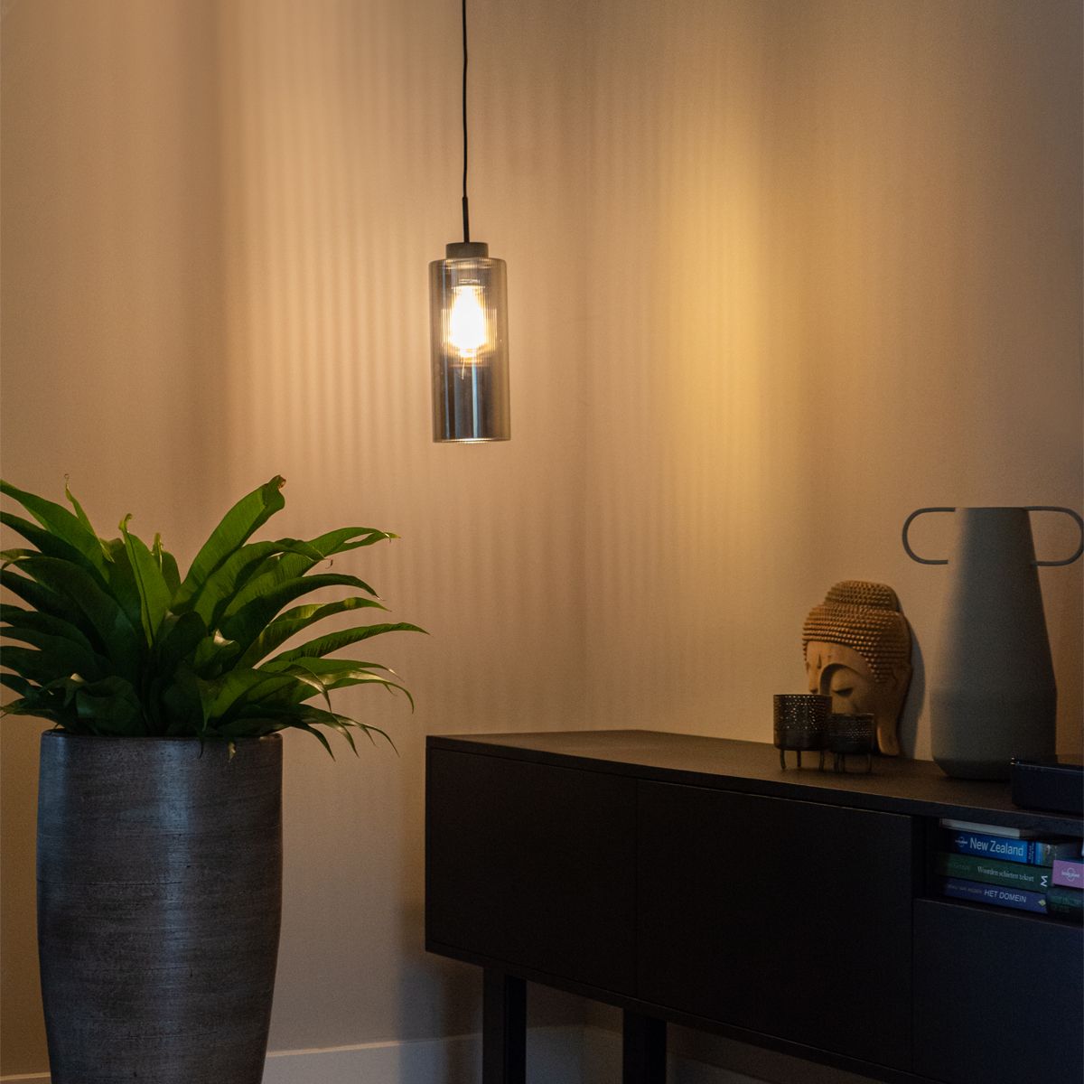 Art Deco hanglamp zwart met smoke glas - Laura
