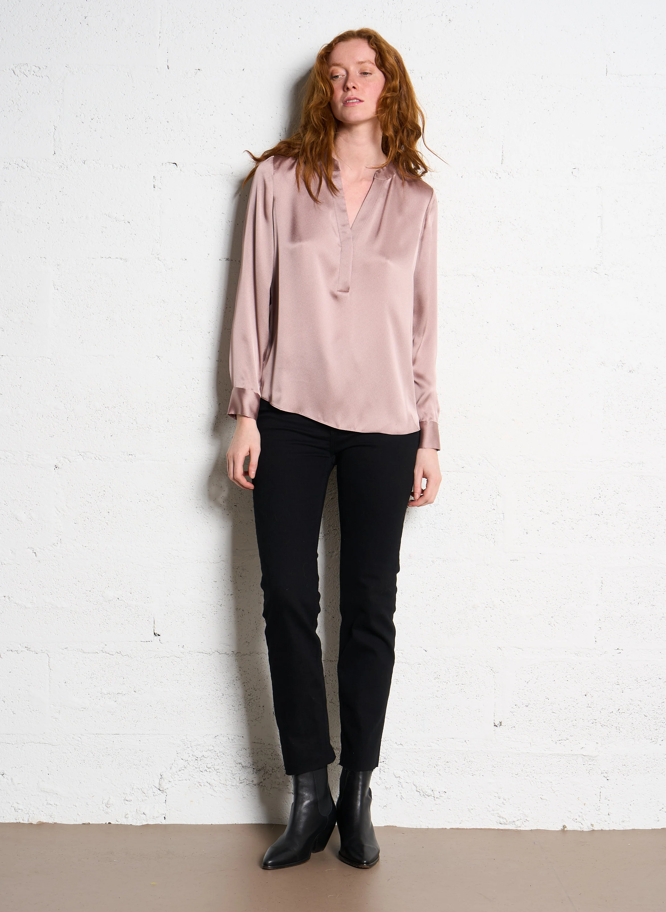 MARIE - Blouse à col tunisien | Rose