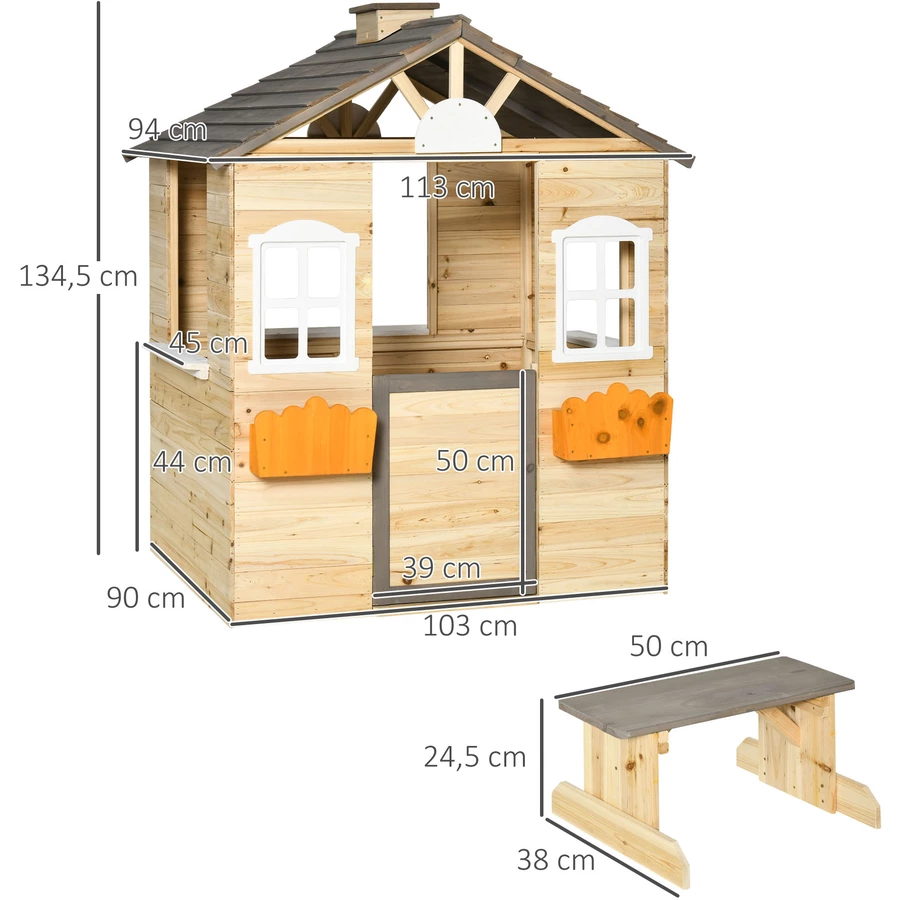 Outsunny Kinderspielhaus mit Blumentopfhalter bunt