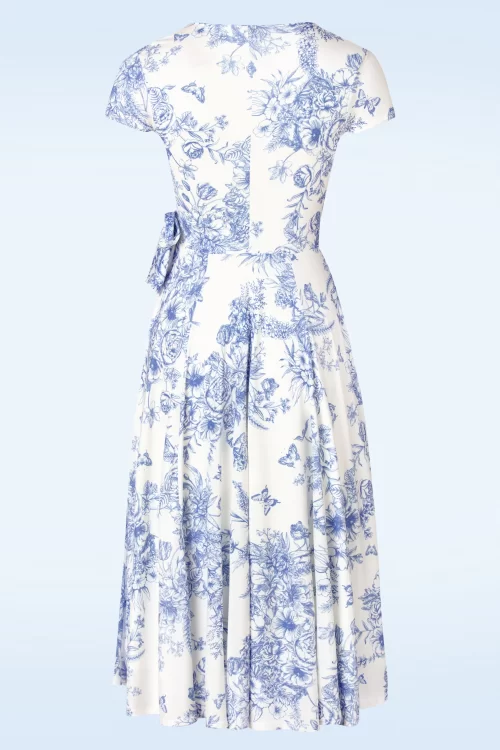 Vintage Chic for Topvintage Layla Floral swing jurk in wit en blauw