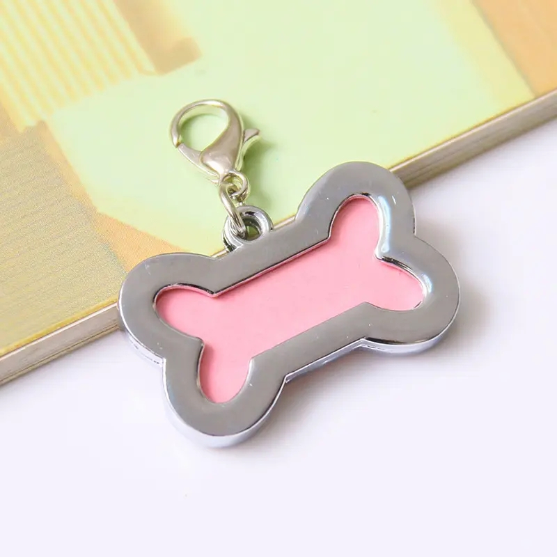 (40x24mm) Hunde Halsband Anhänger Glitzer Accessoire Fotorahmen im Knochen Design - Silber