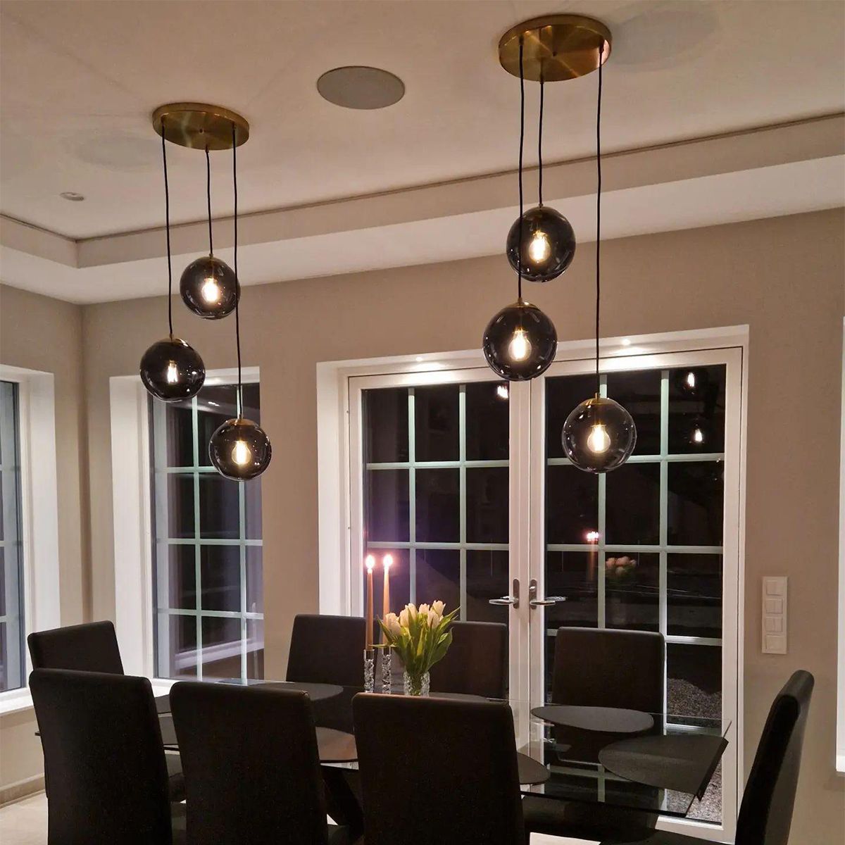 Art deco hanglamp messing met zwart glas 3-lichts - Pallon