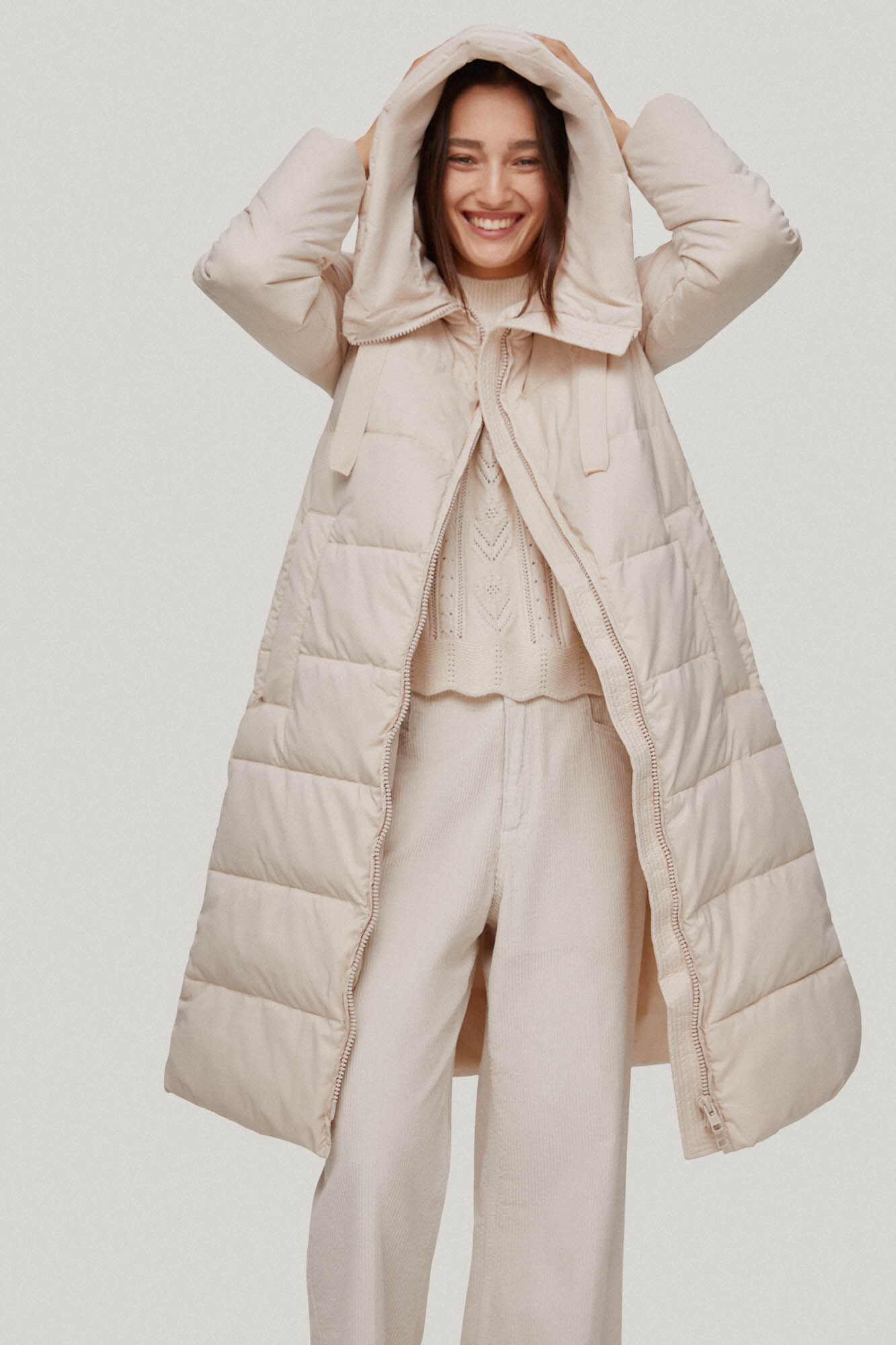 Parka comprida com capuz - Bege