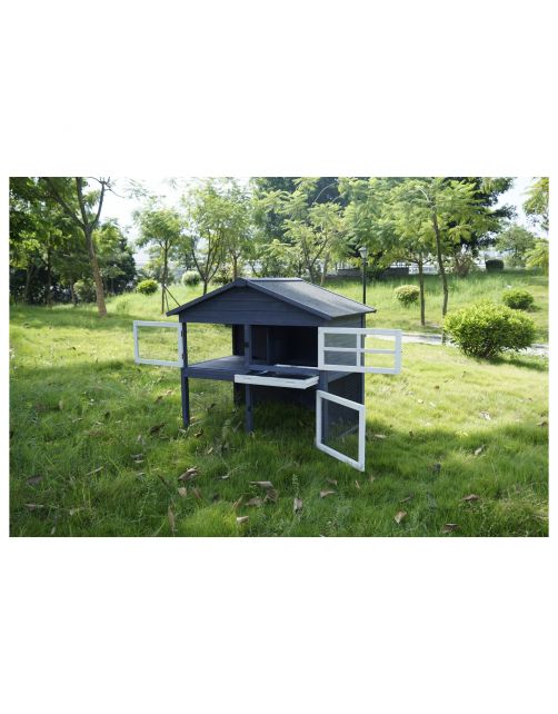 Adori Konijnenhok Raffy - Dierenverblijf - 130x86x112.5 cm Donkergrijs Wit
