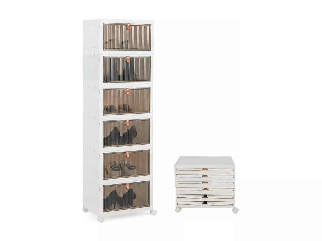 Boîte Rangement Plastique 90L, 6 Caisses de Rangement Pliables avec 4 Roulettes et Couvercles, Boite Empilable pour Chaussures, Jouets, Caisse pour Chambre, Salon, Cuisine (90L)