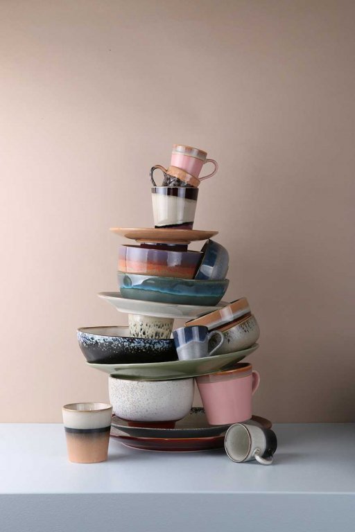 HKliving 70's Ceramic pastabord Ø19.5 set van 2 golden hour