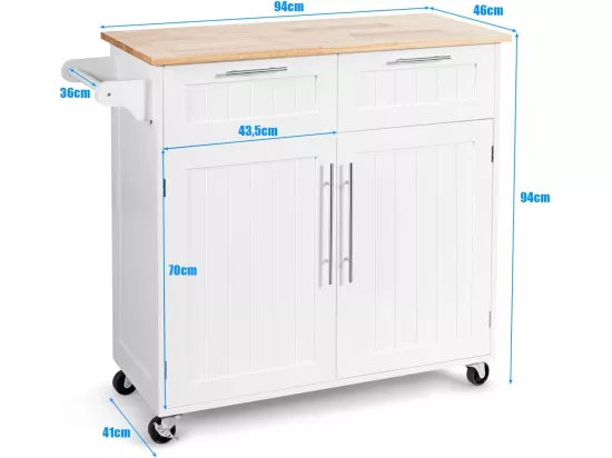 Dessertes îlot central cuisine avec table 4 roues universelles porte-serviettes, 94x41x94cm