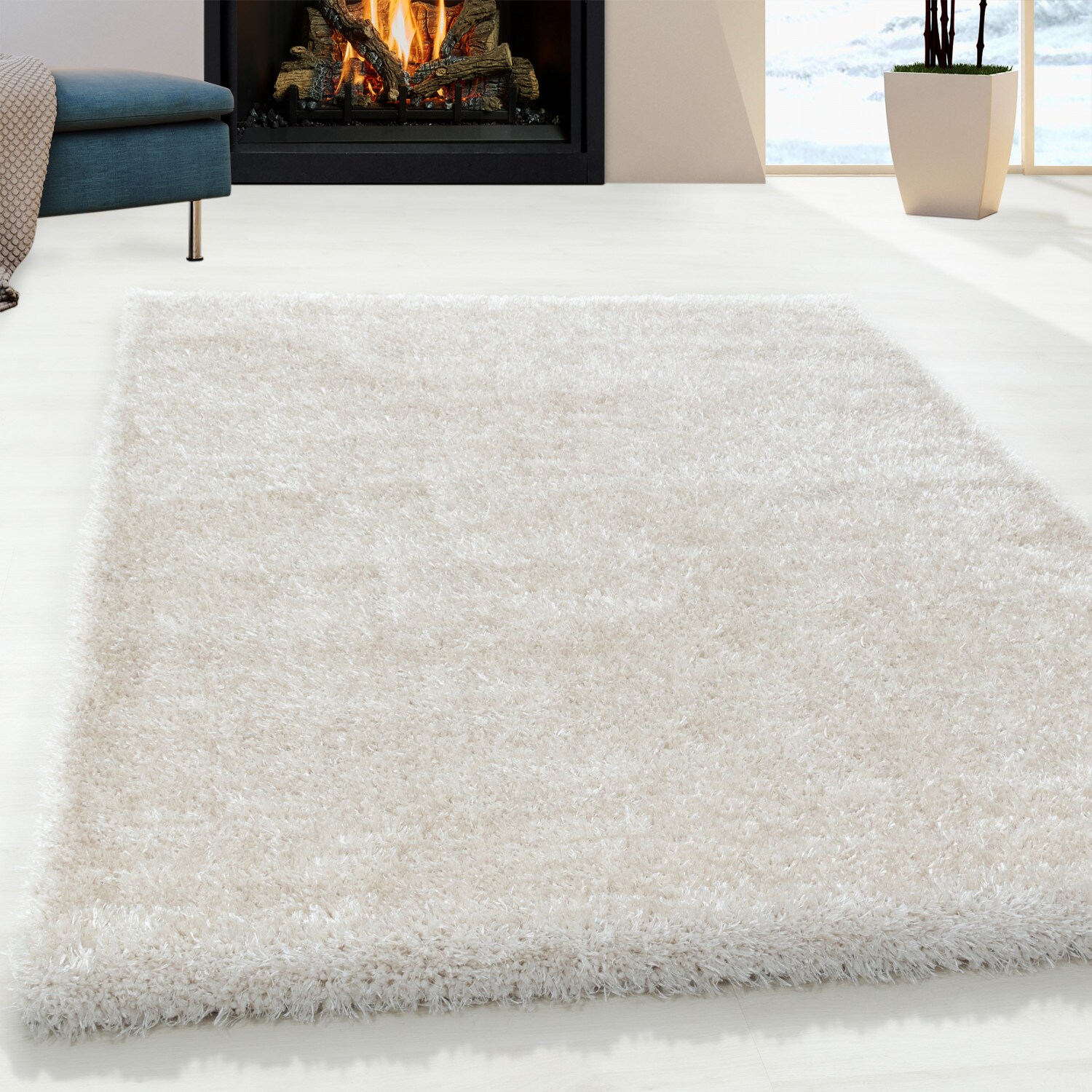 Einfarbig Hochflor Teppich, Flauschiger Langflor Shaggy Teppich, Rechteckig