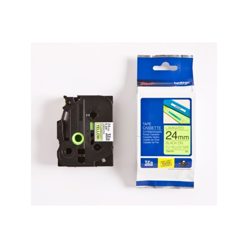 Brother P-Touch Band TZe-C51, 24 mm, schwarz auf neon gelb