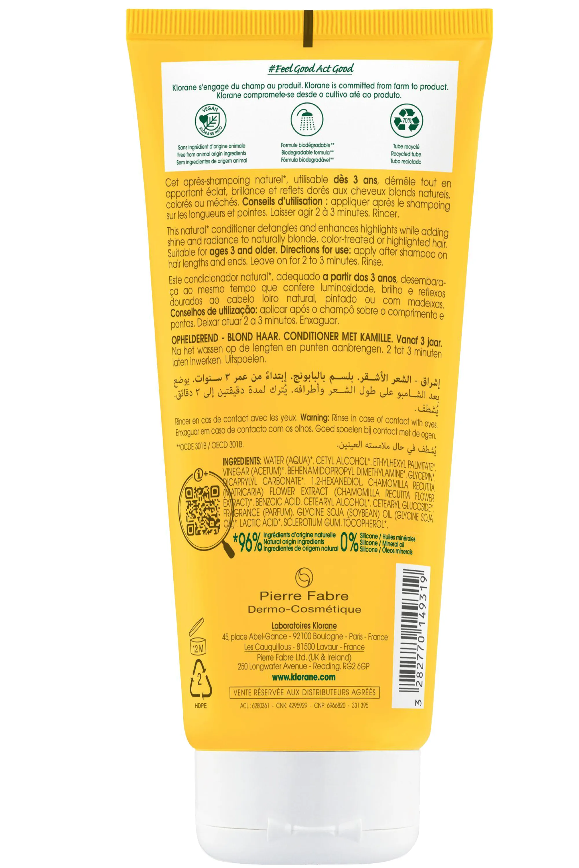 Klorane Après-shampoing à la Camomille pour cheveux blonds-200 ml