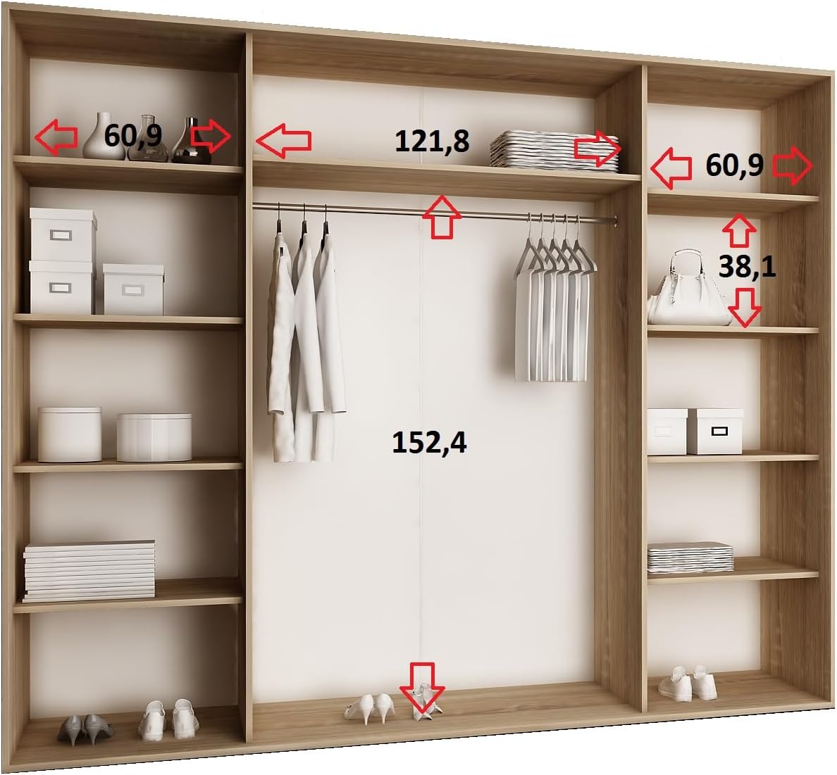 KIER FURNITURE Schiebegarderobe - Schrank Schlafzimmer – Schlafzimmerschrank – Wardrobe Bedroom – Kleiderschränke – Kleiderschrank Sonoma-Eiche – 250x200x62 cm