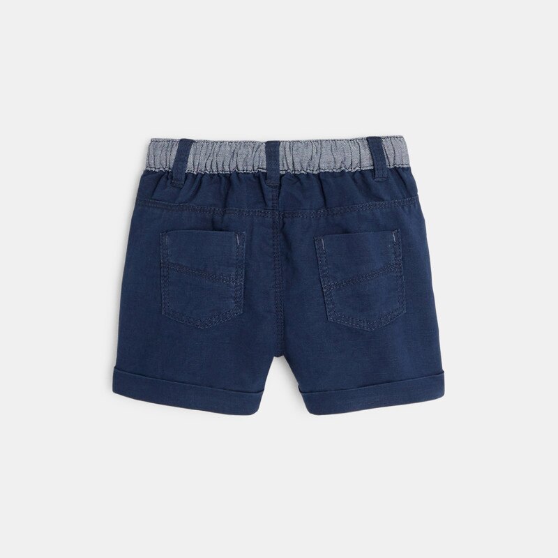 Short en lin et coton bleu bébé garçon Bleu