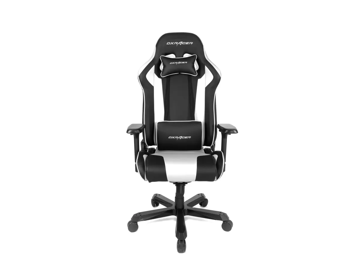 DXRacer King Series OH/KA99 - Stol - ergonomisk - høj ryg - armstøtter - T-formet - vippe - drejeled - aluminium, polyuretan kunstigt læder, højdensistets støbt skum, stålramme, koldstøbt skum - sort, hvid