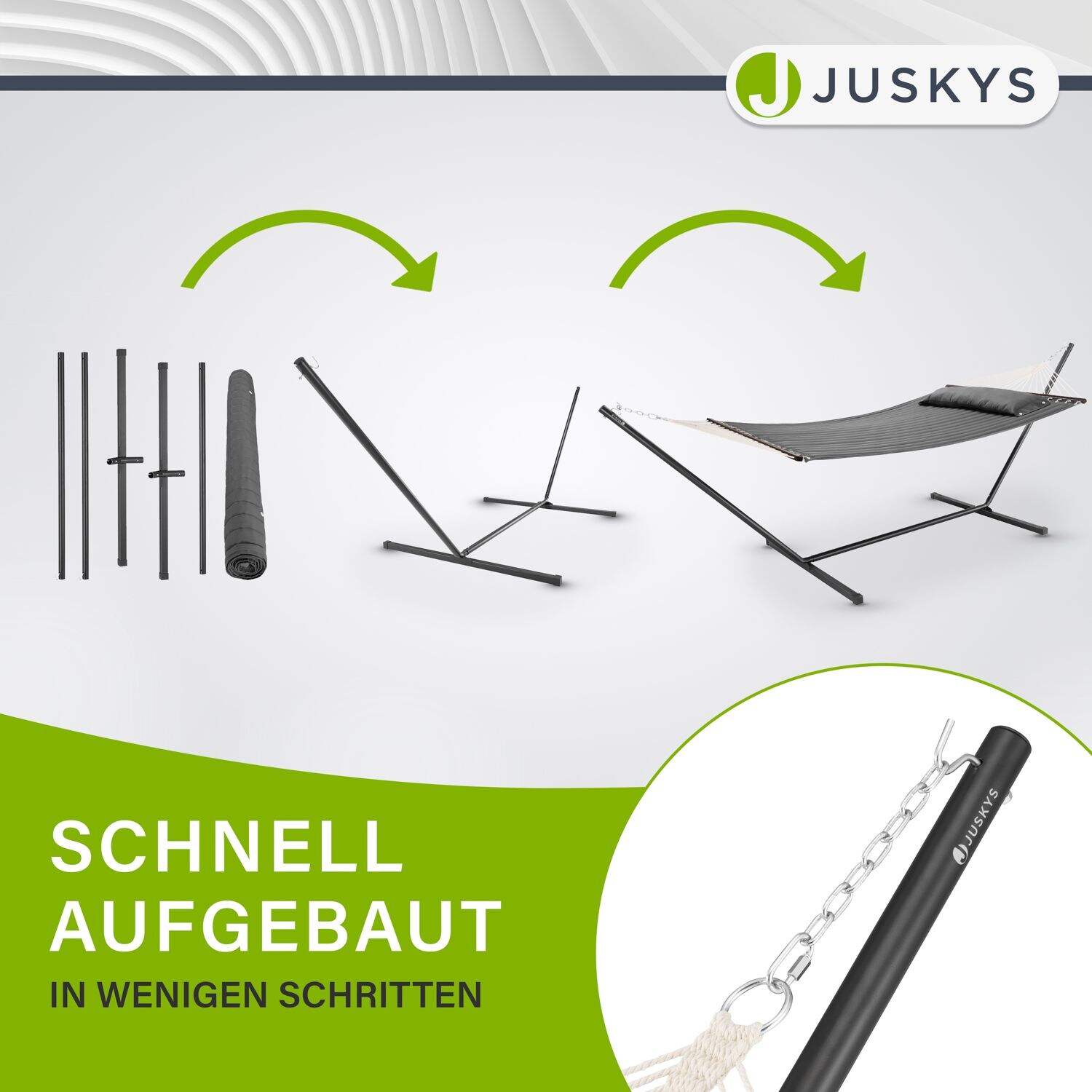 Juskys Hängematte Cata mit Gestell und Kissen - Doppelhängematte für 2 Personen - 200kg - Anthrazit