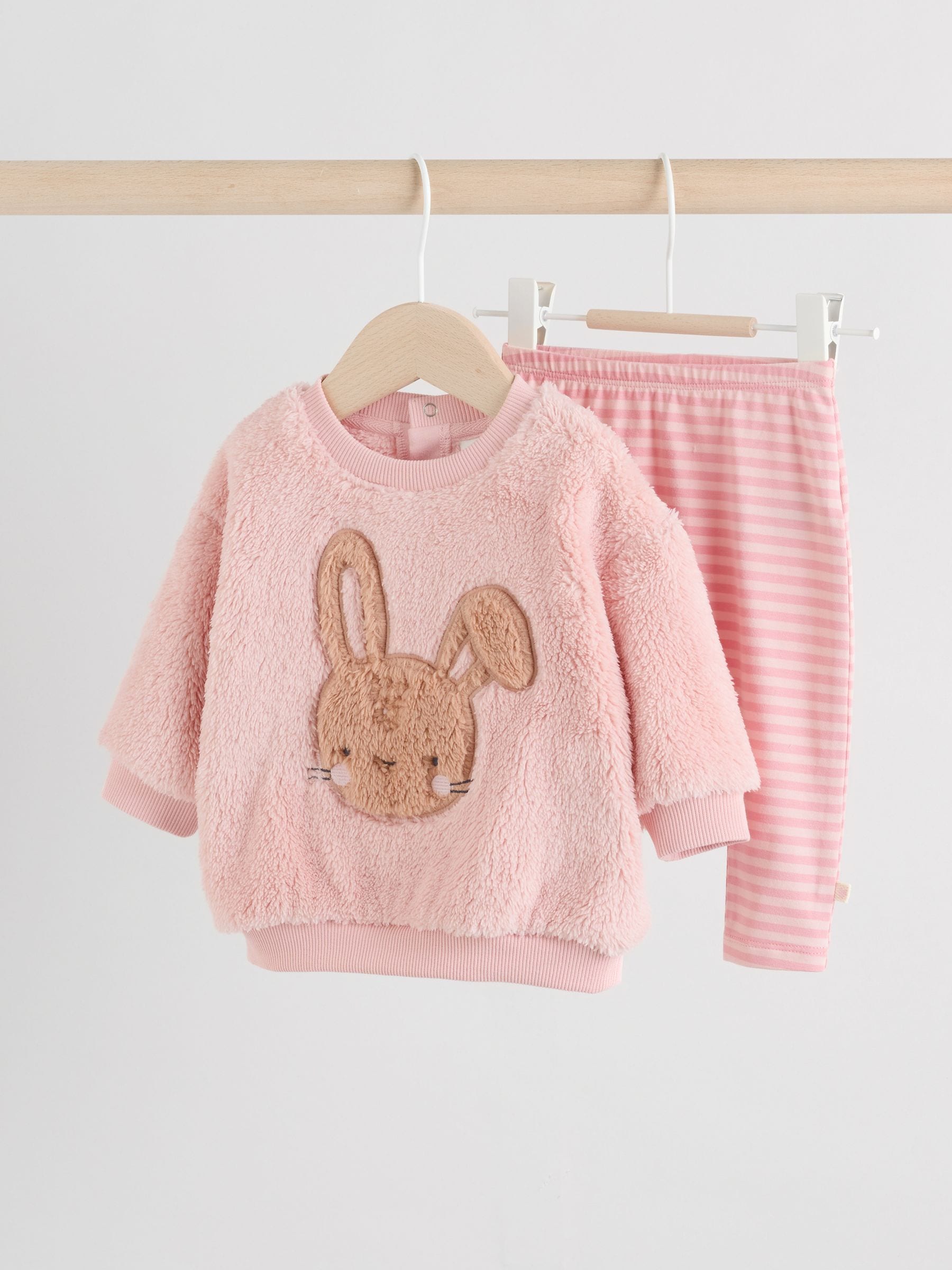 Roze met konijnen - 2 -delige Set van Fleece Tops en Leggings voor Baby''s (0mnd-2jr)
