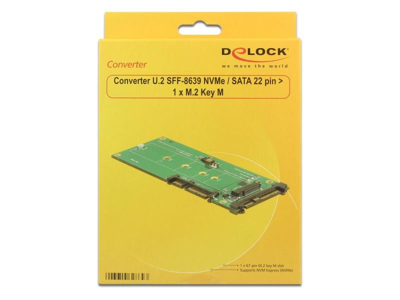 Delock Adapterplatine M.2 NVMe – U.2/SATA Delock Konverter U.2 SFF-8639 NVMe / SATA 22 Pin > 1 x M.2 Key M